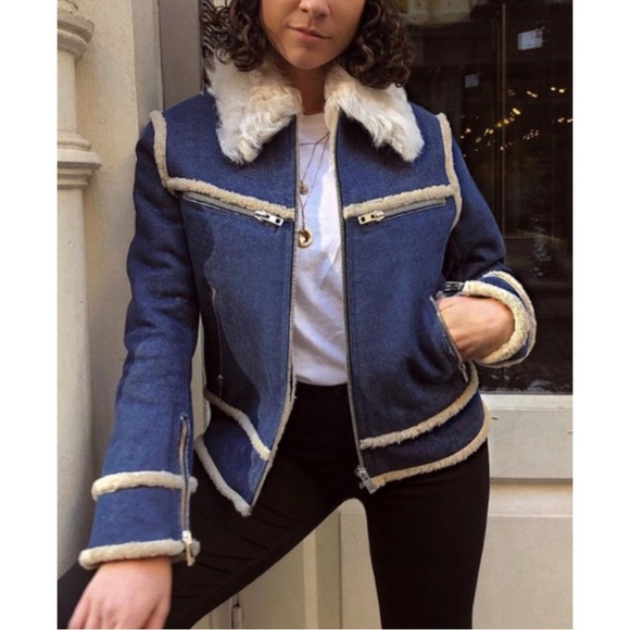 Rag & Bone Andrew Shearling Denim Zip Y2K Jacket - Picture 2 of 8